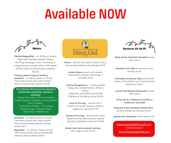 The Grocer Chef Festive Menu 2025